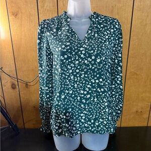 SHEIN Dark Green Floral Blouse